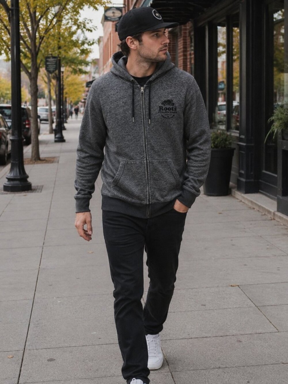 Mens Roots Sherpa-Lined Zip-Up Hoodie (large)